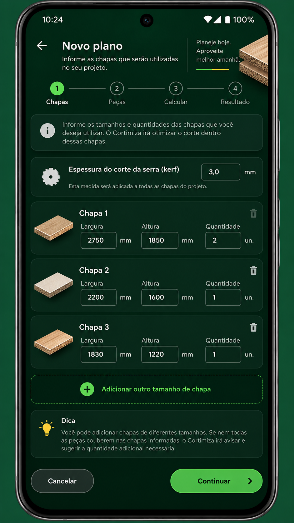 Criação de novo plano